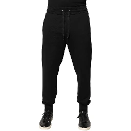 Black Cotton Mid Waist Jogger Trousers Pants