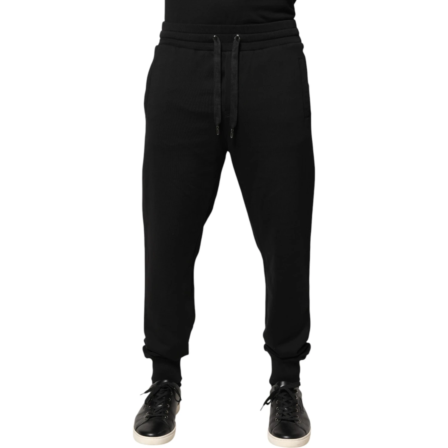 Black Cotton Mid Waist Jogger Trousers Pants