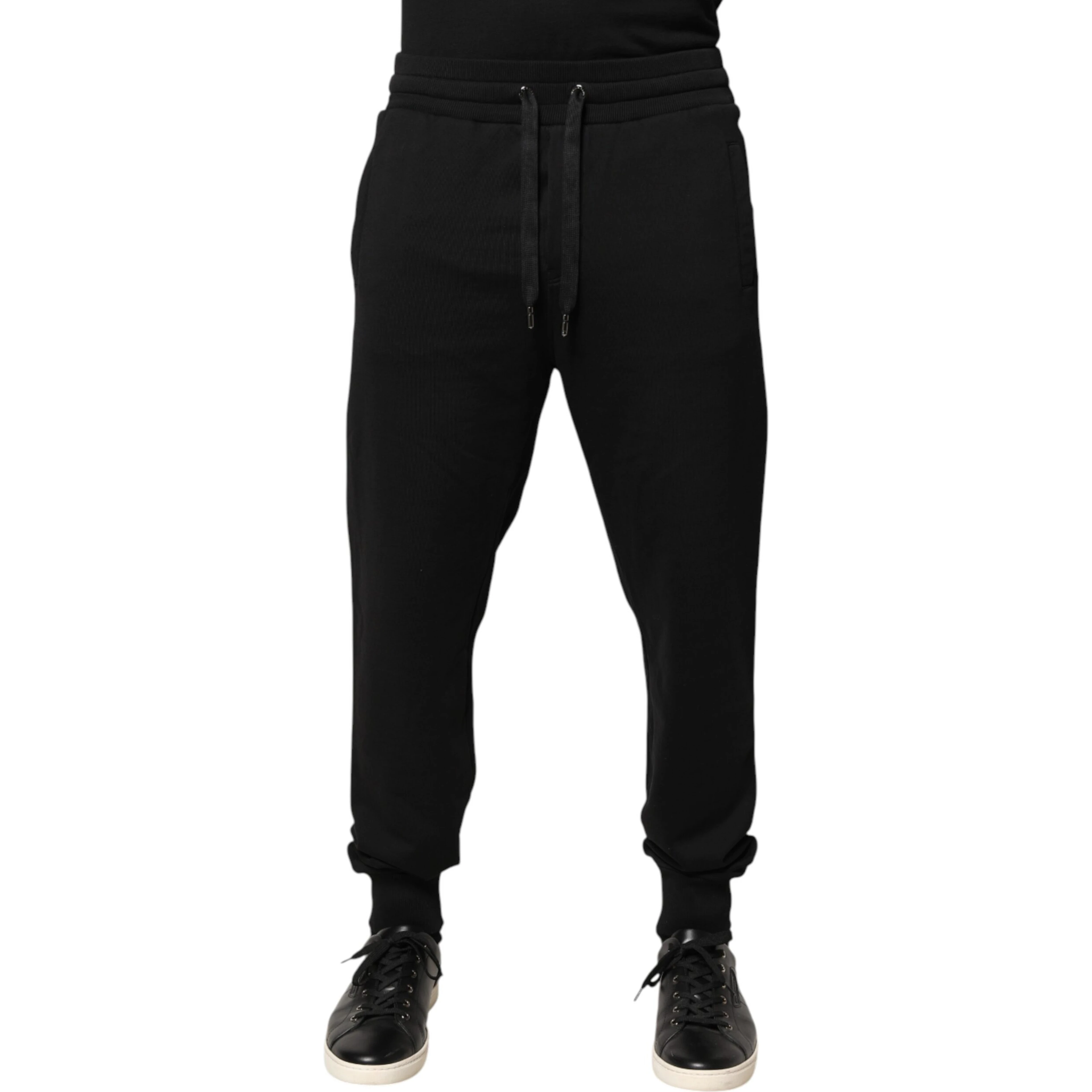 Black Cotton Mid Waist Jogger Trousers Pants
