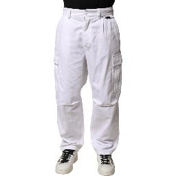 White Cotton Men Cargo Denim Trouser Jeans