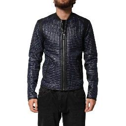Blue Nylon Full Zip Bomber Men Jacket