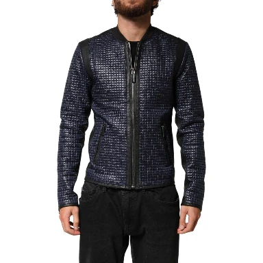 Blue Nylon Full Zip Bomber Men Jacket