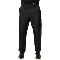 Black Mid Waist Men Tapered Dress Trouser Pants