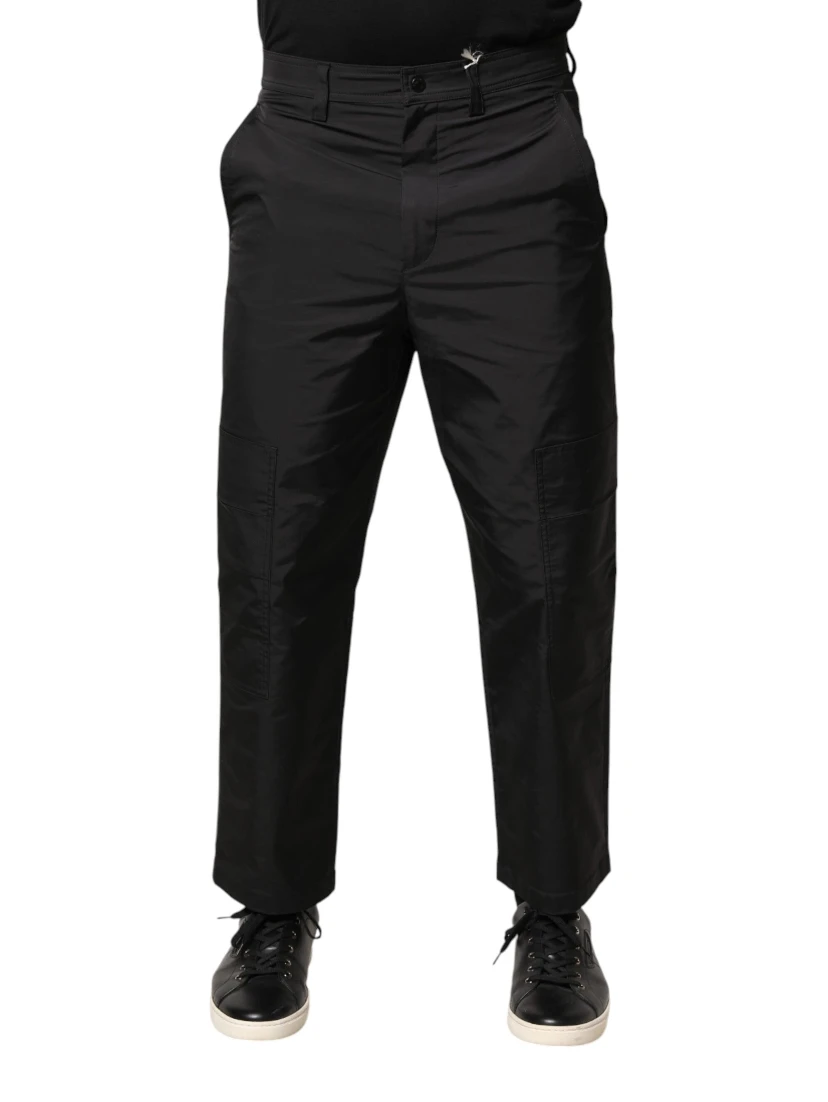 Black Mid Waist Men Tapered Dress Trouser Pants