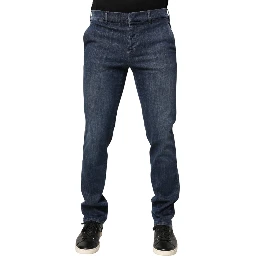 Dark Blue Mid Waist Skinny Fit Men Denim Trouser Jeans
