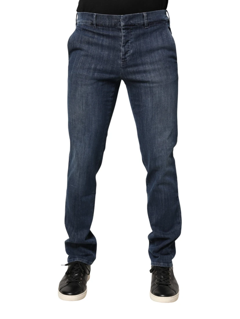 Dark Blue Mid Waist Skinny Fit Men Denim Trouser Jeans