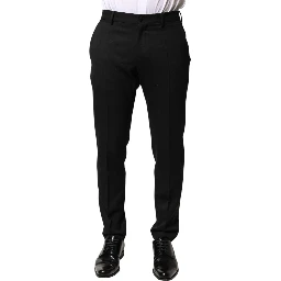 Black Wool Mid Waist Men Dress Trousers Pants