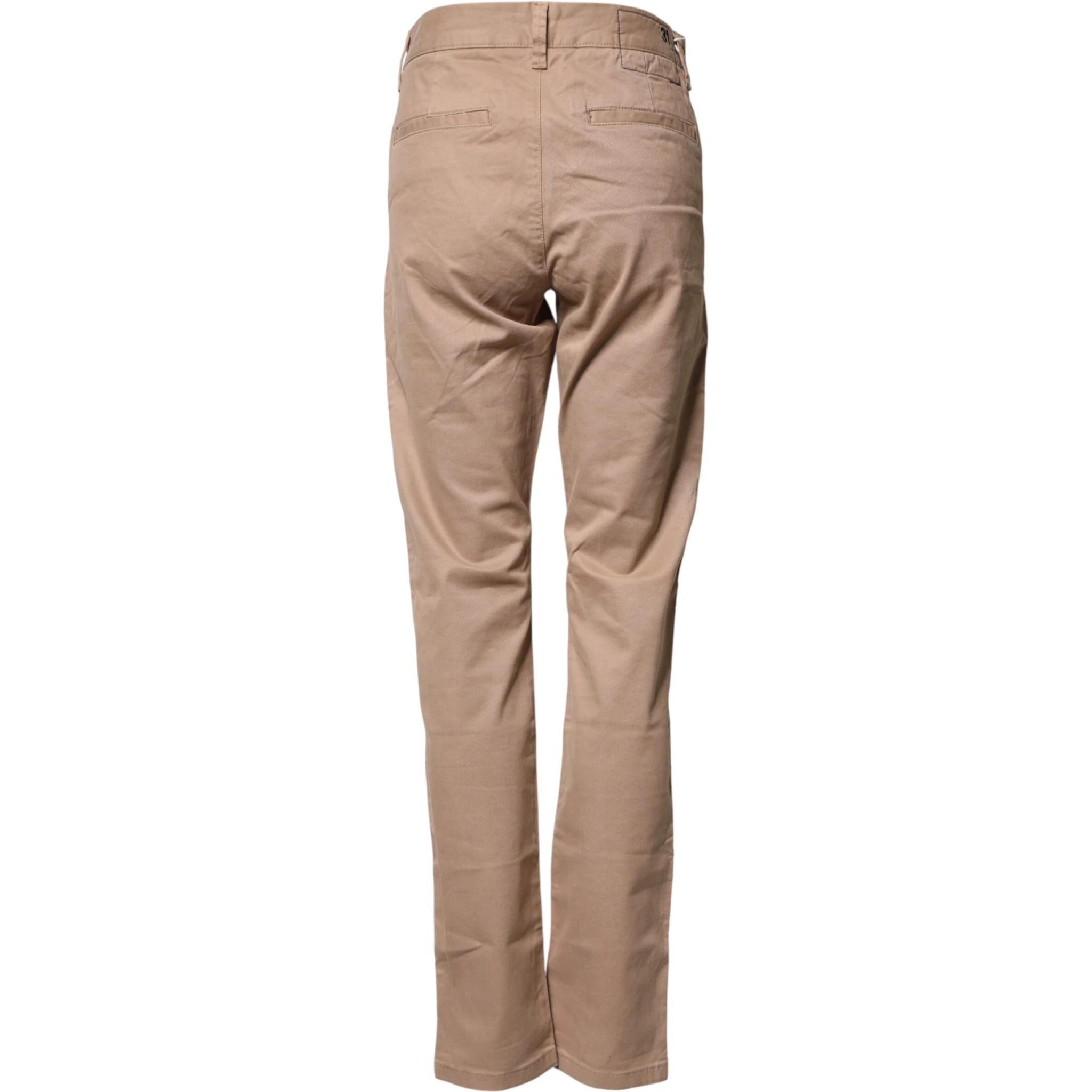 Beige Cotton Mid Waist Straight Men Chino Trouser Pants