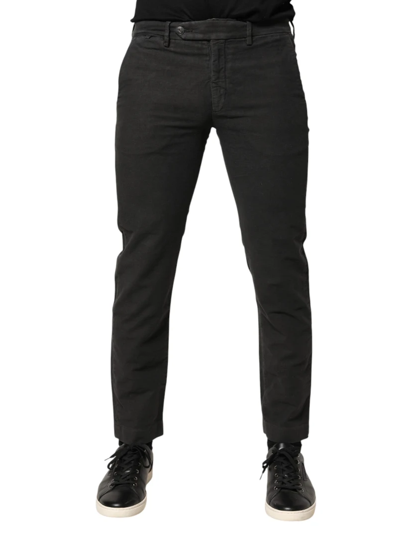 Dark Gray Cotton Mid Waist Skinny Men Denim Jeans