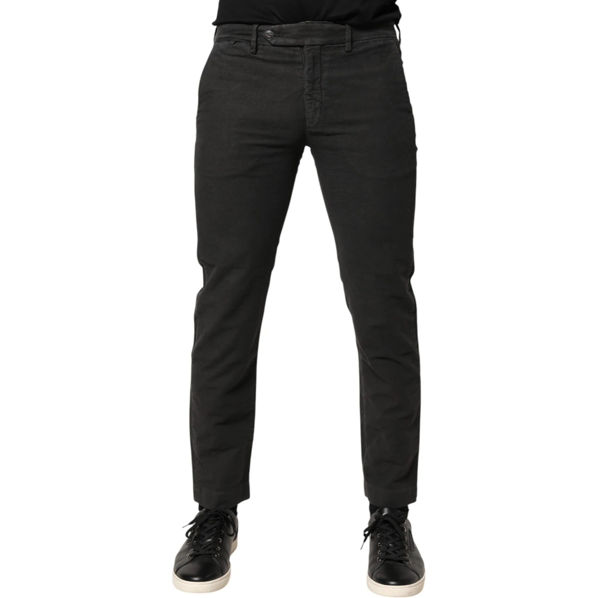Dark Gray Cotton Mid Waist Skinny Men Denim Jeans