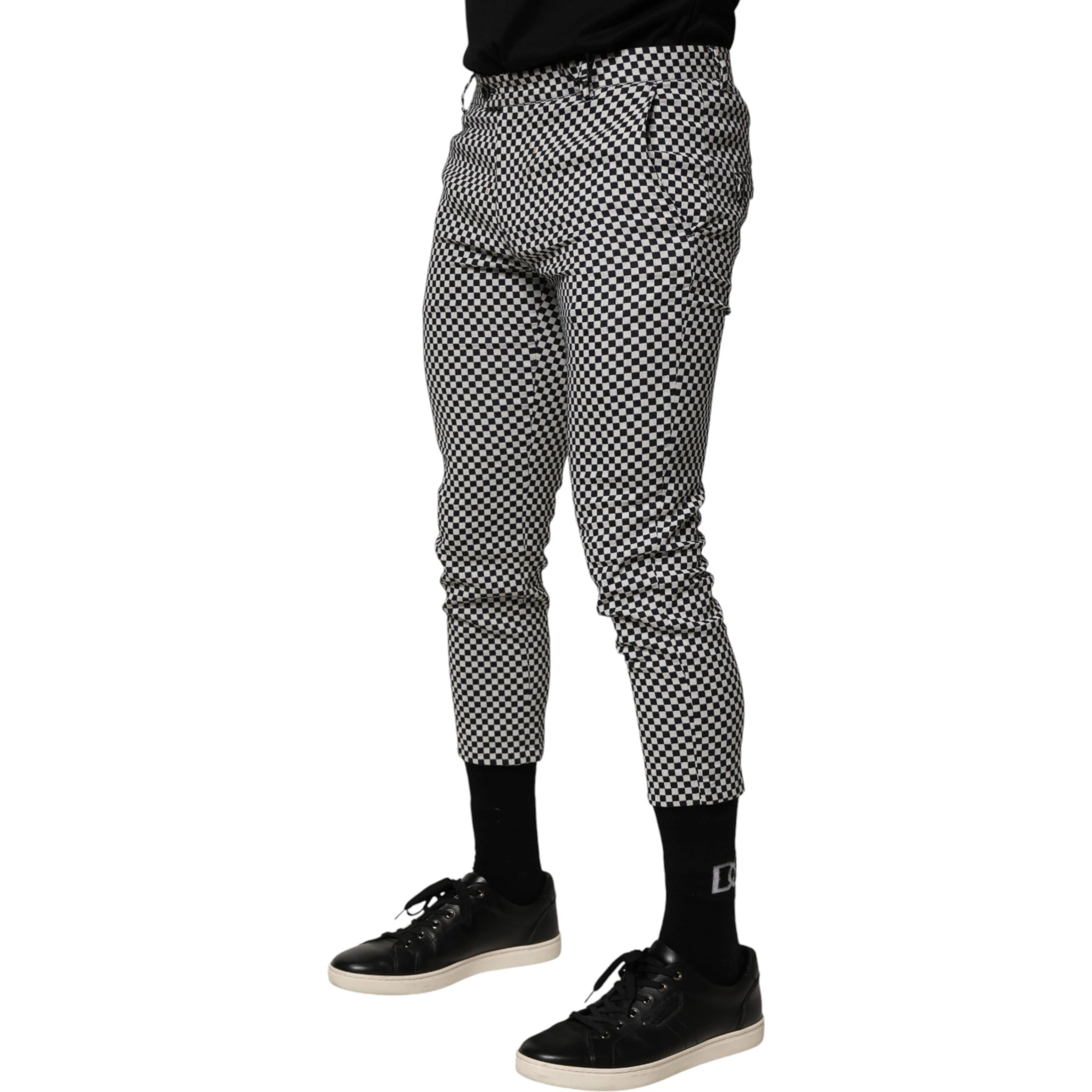 Black White Checkered Men Cropped Pants