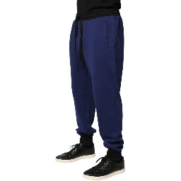 Blue Cotton Mid Waist Jogger Trousers Pants