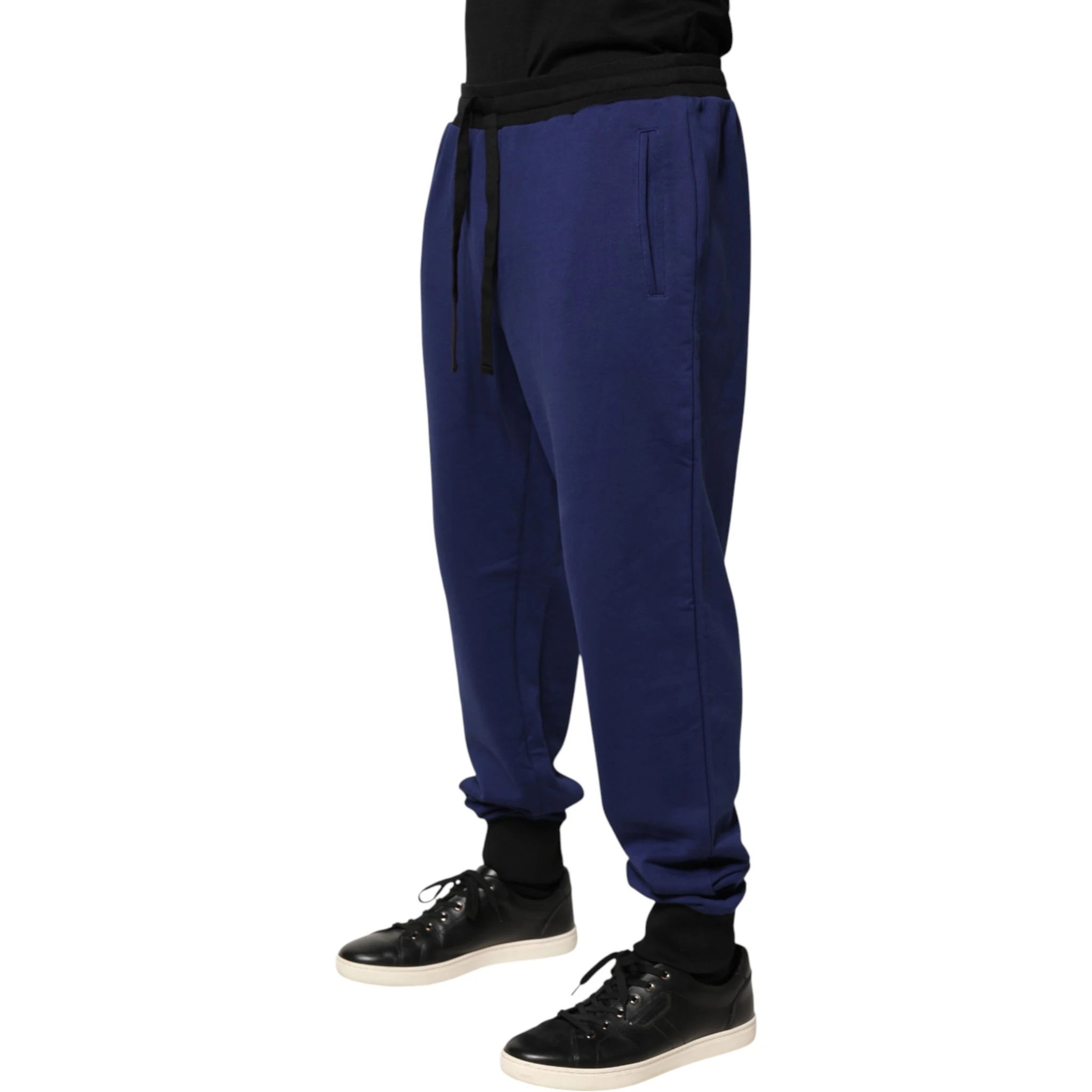Blue Cotton Mid Waist Jogger Trousers Pants