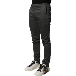 Dark Gray Cotton Mid Waist Skinny Men Chino Trouser Pants