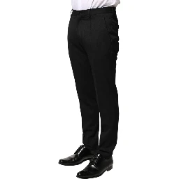 Black Wool Mid Waist Men Dress Trousers Pants