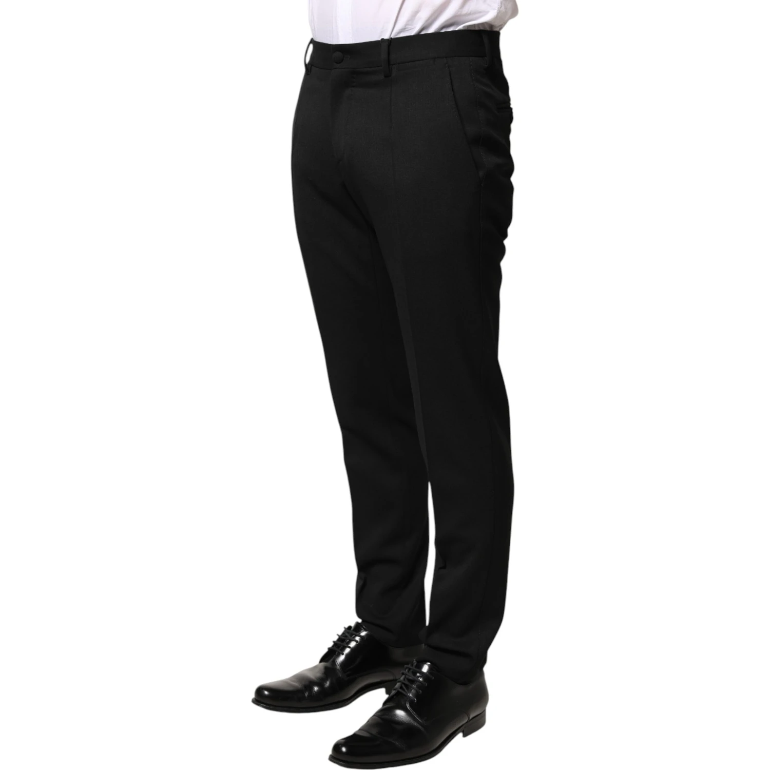 Black Wool Mid Waist Men Dress Trousers Pants