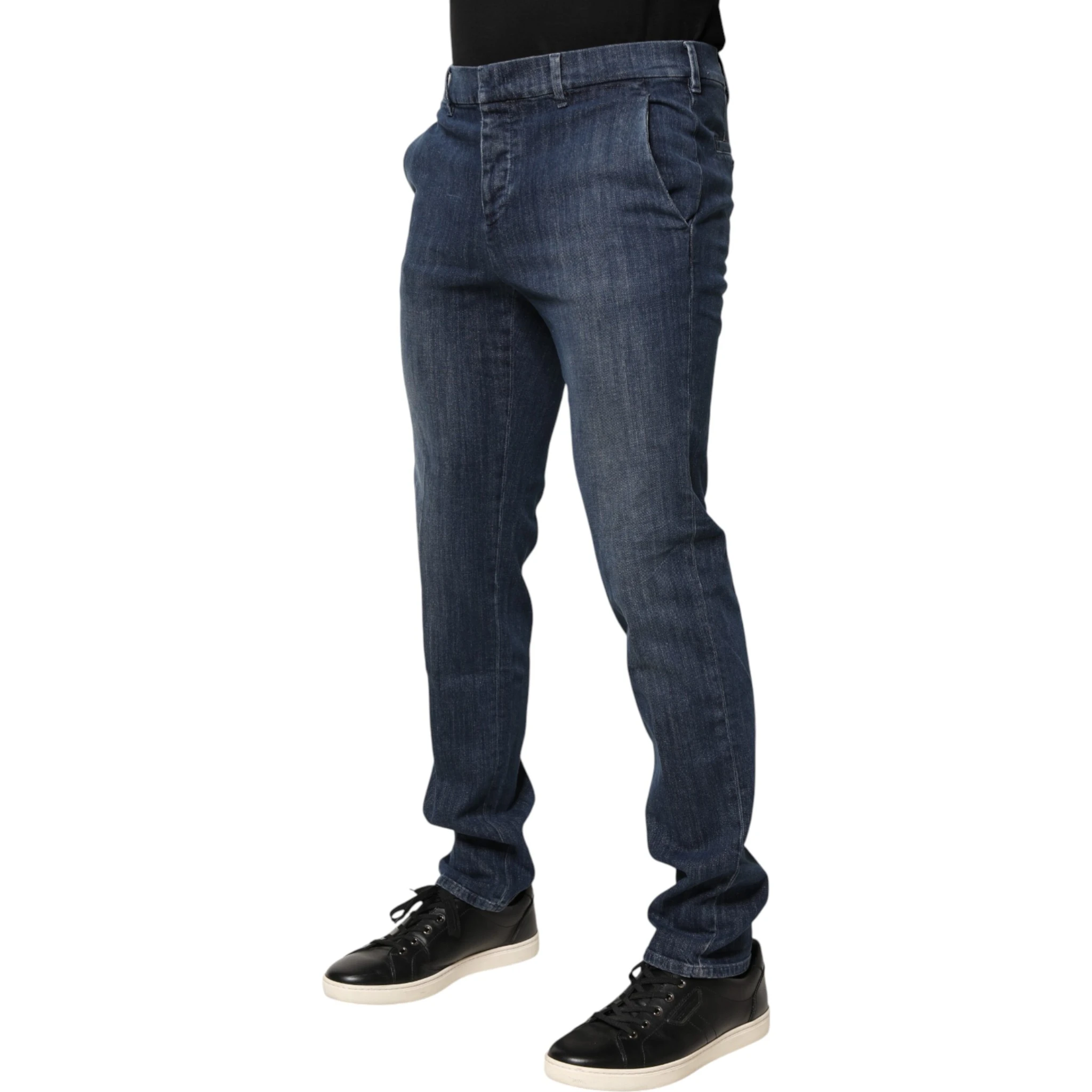 Dark Blue Mid Waist Skinny Fit Men Denim Trouser Jeans