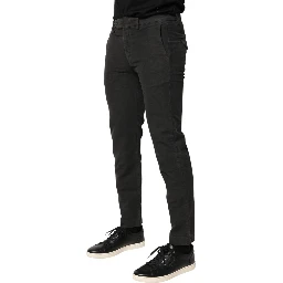 Dark Gray Cotton Mid Waist Skinny Men Denim Jeans