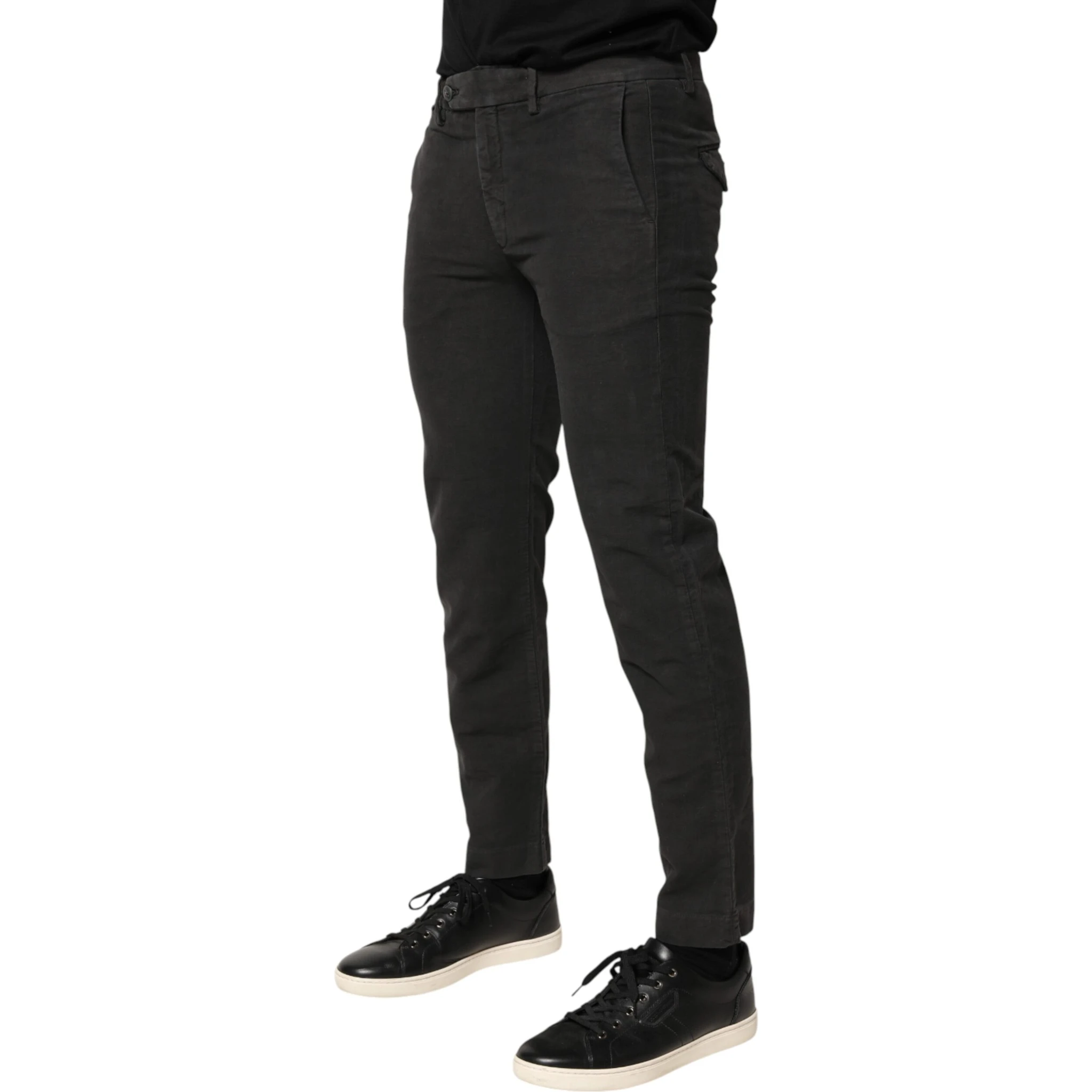 Dark Gray Cotton Mid Waist Skinny Men Denim Jeans