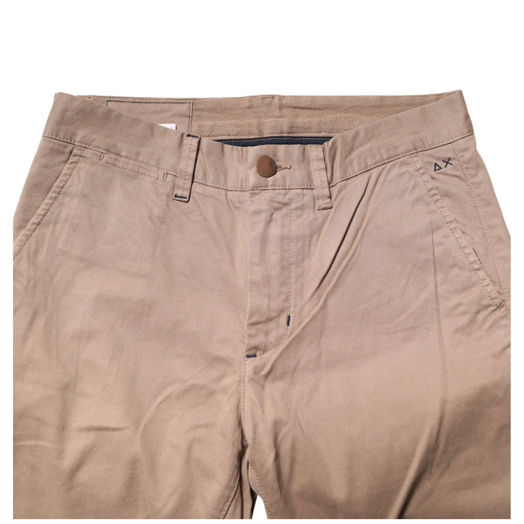 Beige Cotton Mid Waist Straight Men Chino Trouser Pants