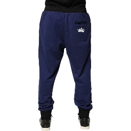 Blue Cotton Mid Waist Jogger Trousers Pants