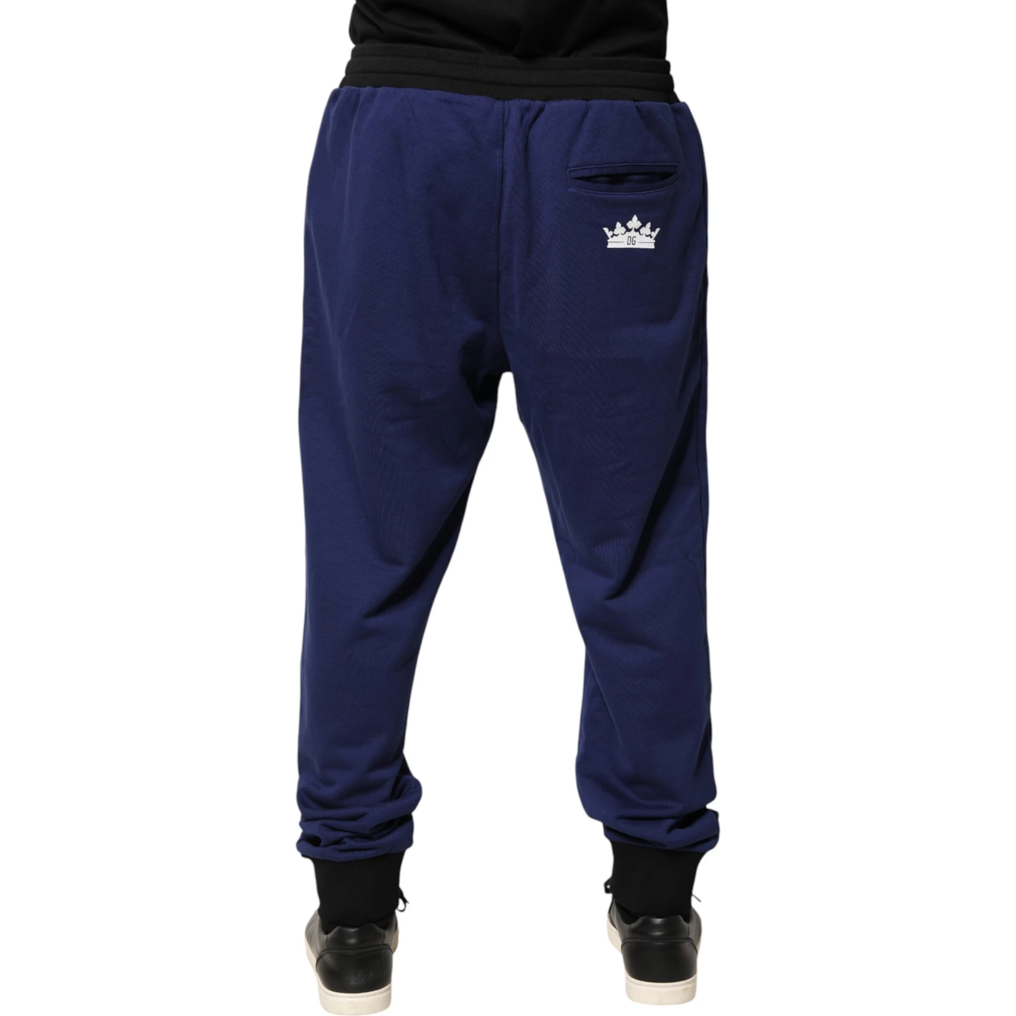 Blue Cotton Mid Waist Jogger Trousers Pants