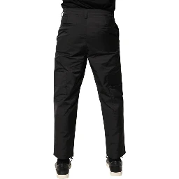 Black Mid Waist Men Tapered Dress Trouser Pants