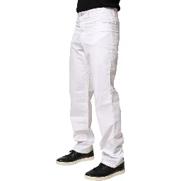 White Cotton Mid Waist Straight Men Denim Jeans