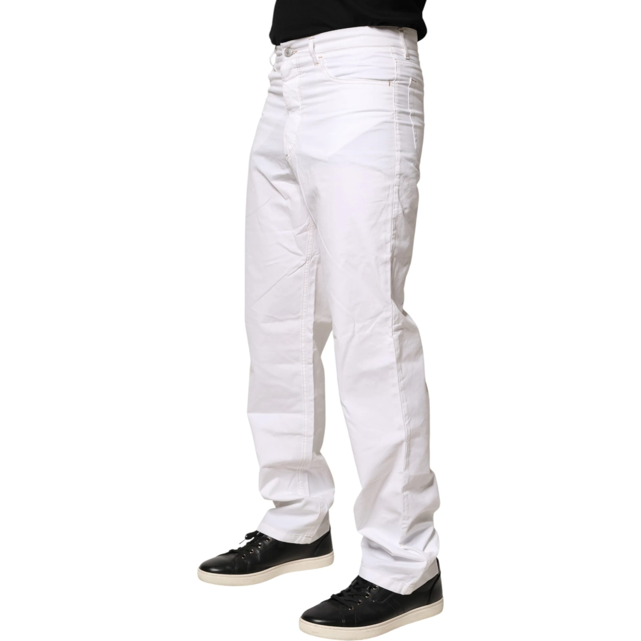 White Cotton Mid Waist Straight Men Denim Jeans