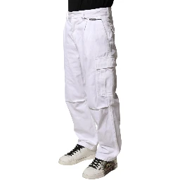 White Cotton Men Cargo Denim Trouser Jeans