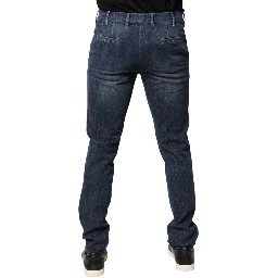 Dark Blue Mid Waist Skinny Fit Men Denim Trouser Jeans
