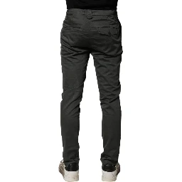 Dark Gray Cotton Mid Waist Skinny Men Chino Trouser Pants