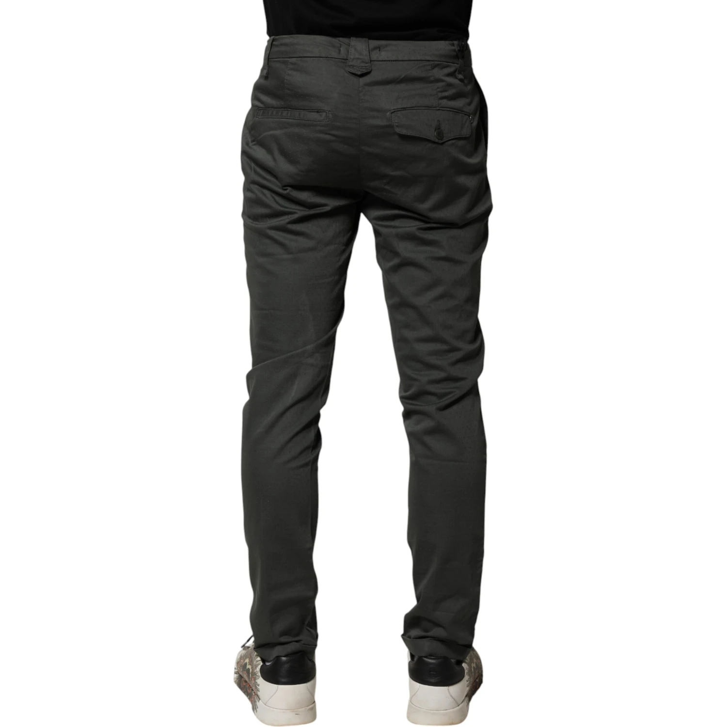 Dark Gray Cotton Mid Waist Skinny Men Chino Trouser Pants
