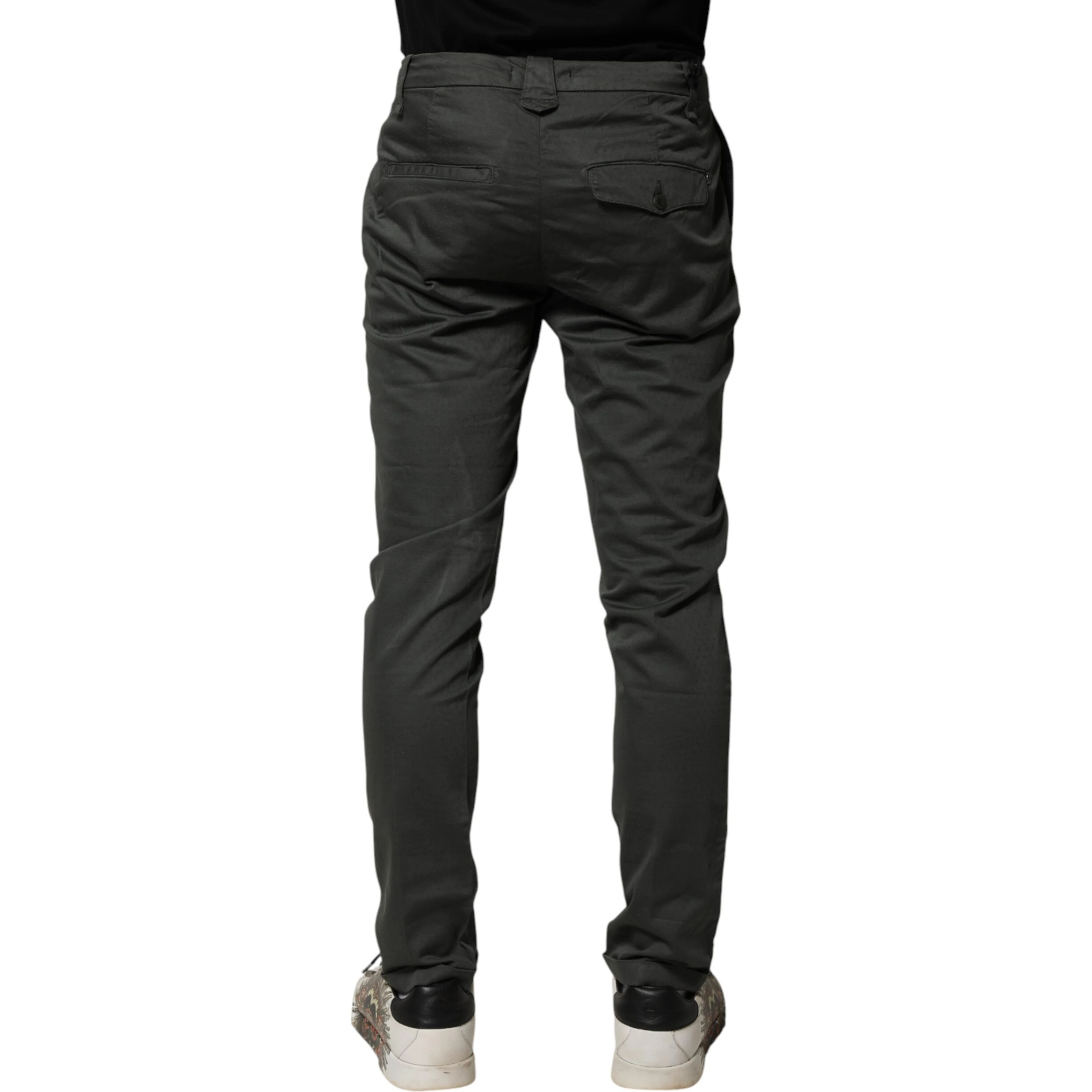 Dark Gray Cotton Mid Waist Skinny Men Chino Trouser Pants