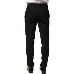 Black Wool Mid Waist Men Dress Trousers Pants