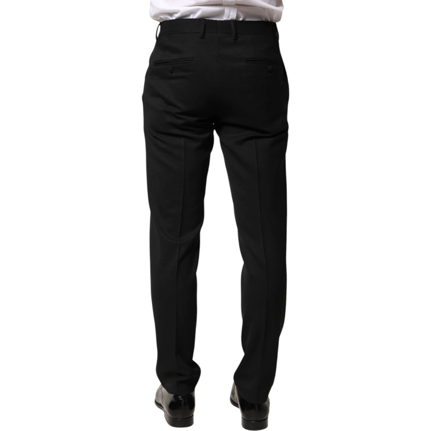 Black Wool Mid Waist Men Dress Trousers Pants