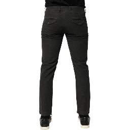 Dark Gray Cotton Mid Waist Skinny Men Denim Jeans