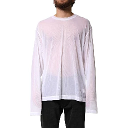 White Nylon Long Sleeves Crewneck T-Shirt