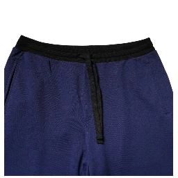Blue Cotton Mid Waist Jogger Trousers Pants