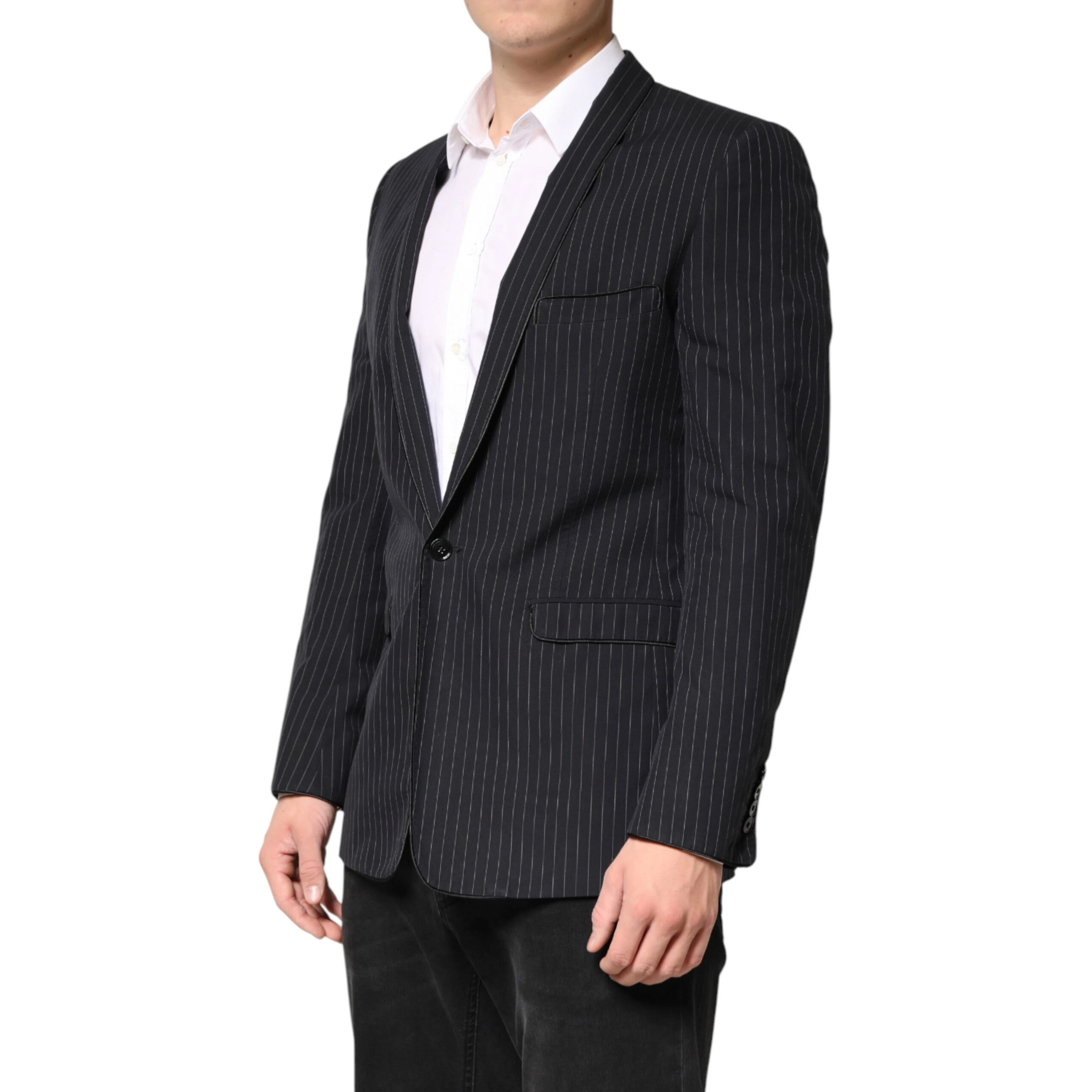 Black Stripes 1 Button Suit Jacket Blazer