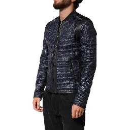 Blue Nylon Full Zip Bomber Men Jacket