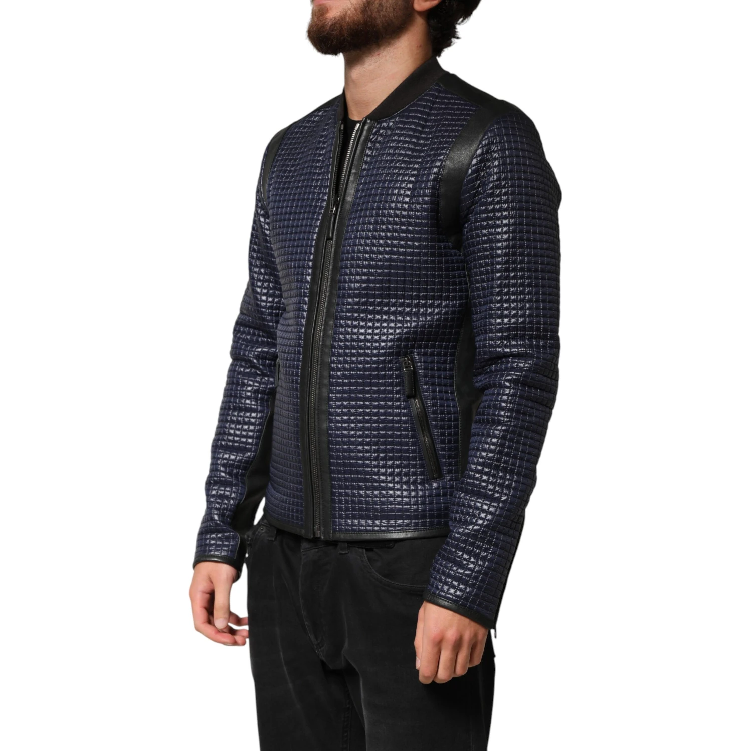 Blue Nylon Full Zip Bomber Men Jacket