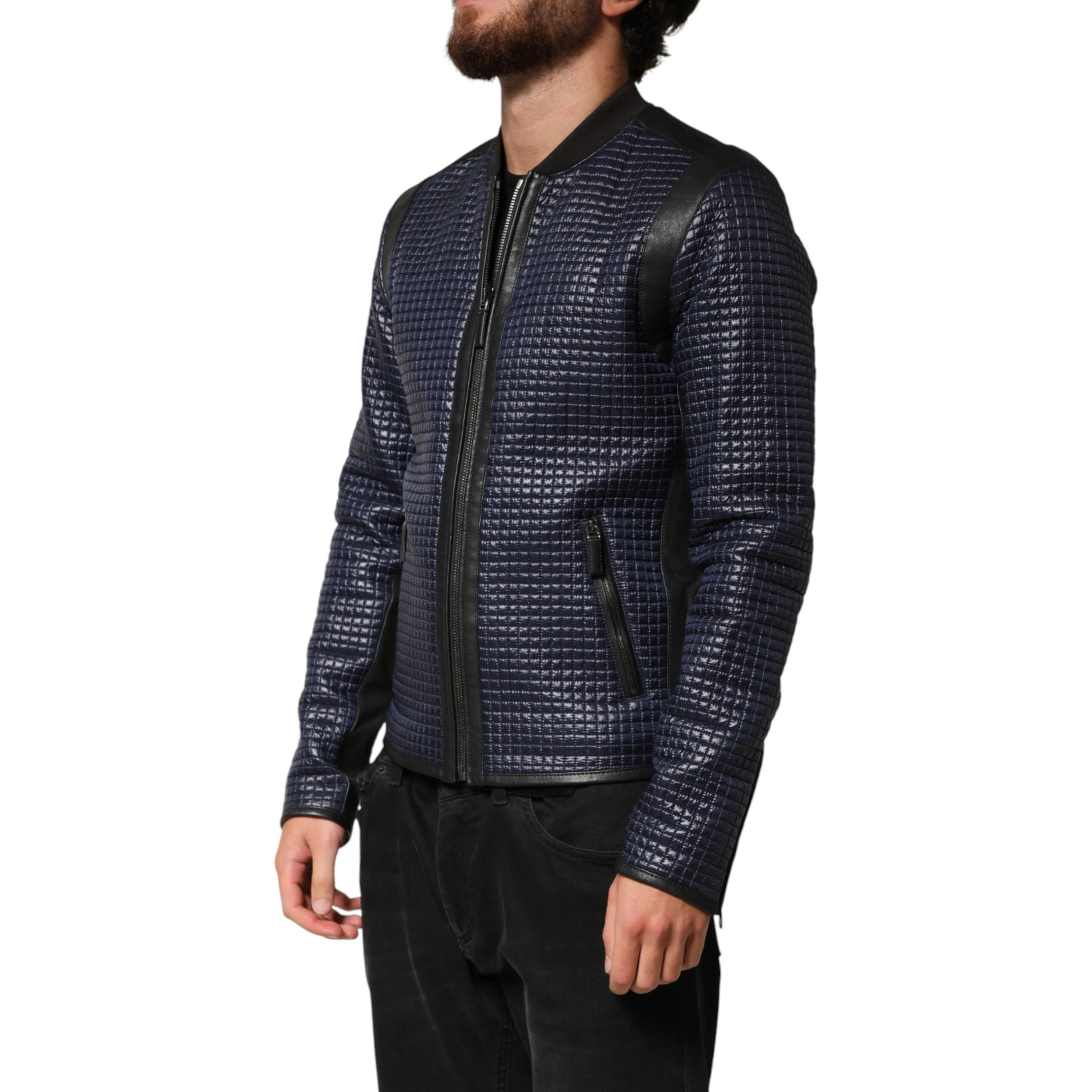 Blue Nylon Full Zip Bomber Men Jacket
