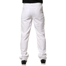White Cotton Mid Waist Straight Men Denim Jeans