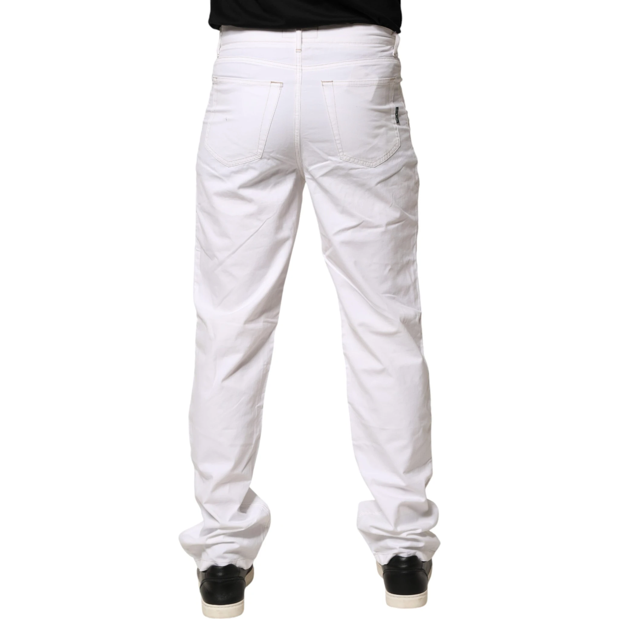 White Cotton Mid Waist Straight Men Denim Jeans