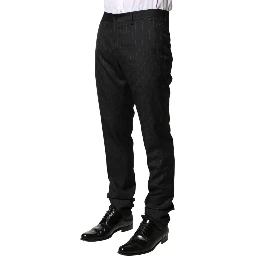 Black Stripes Wool Men Dress Trousers Pants