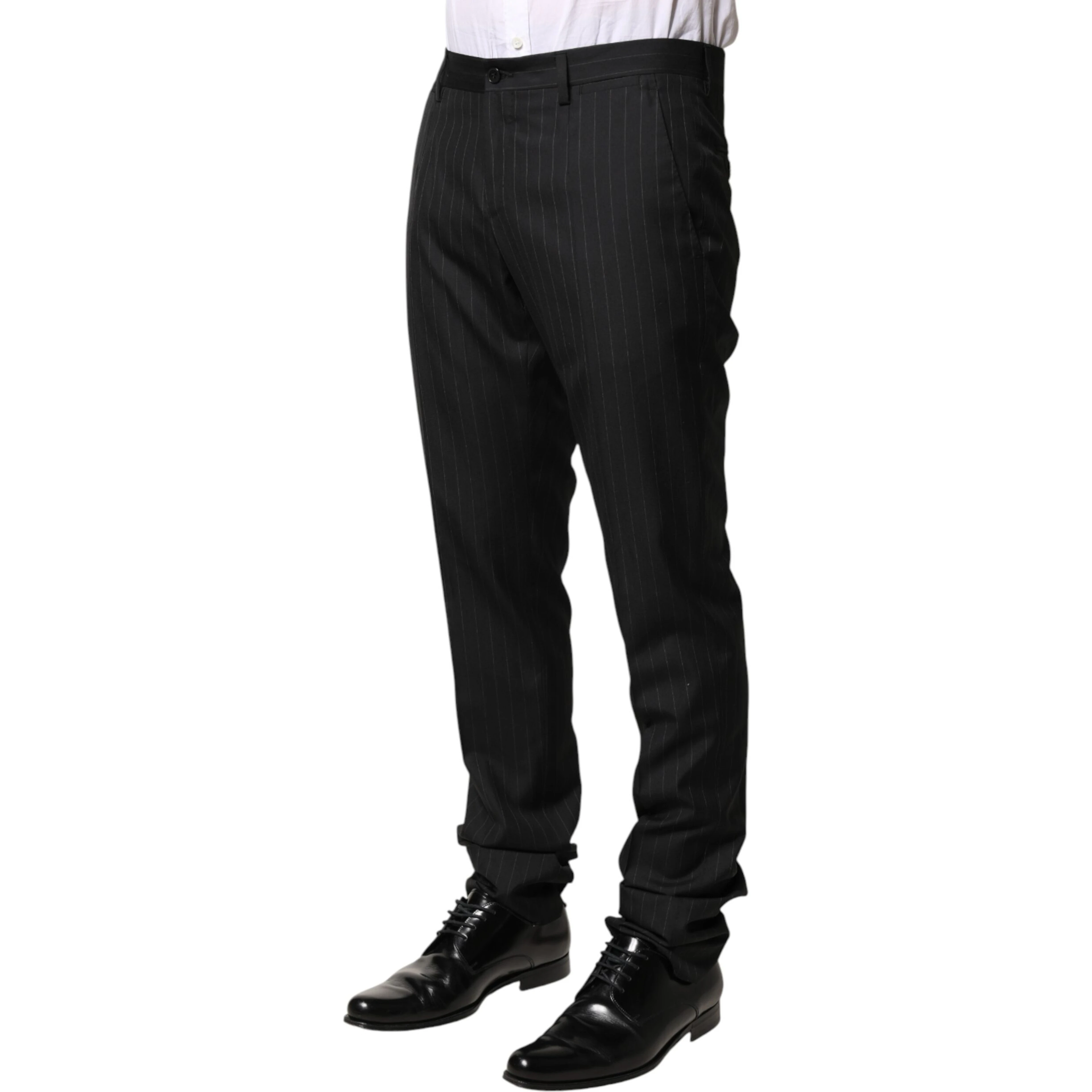 Black Stripes Wool Men Dress Trousers Pants