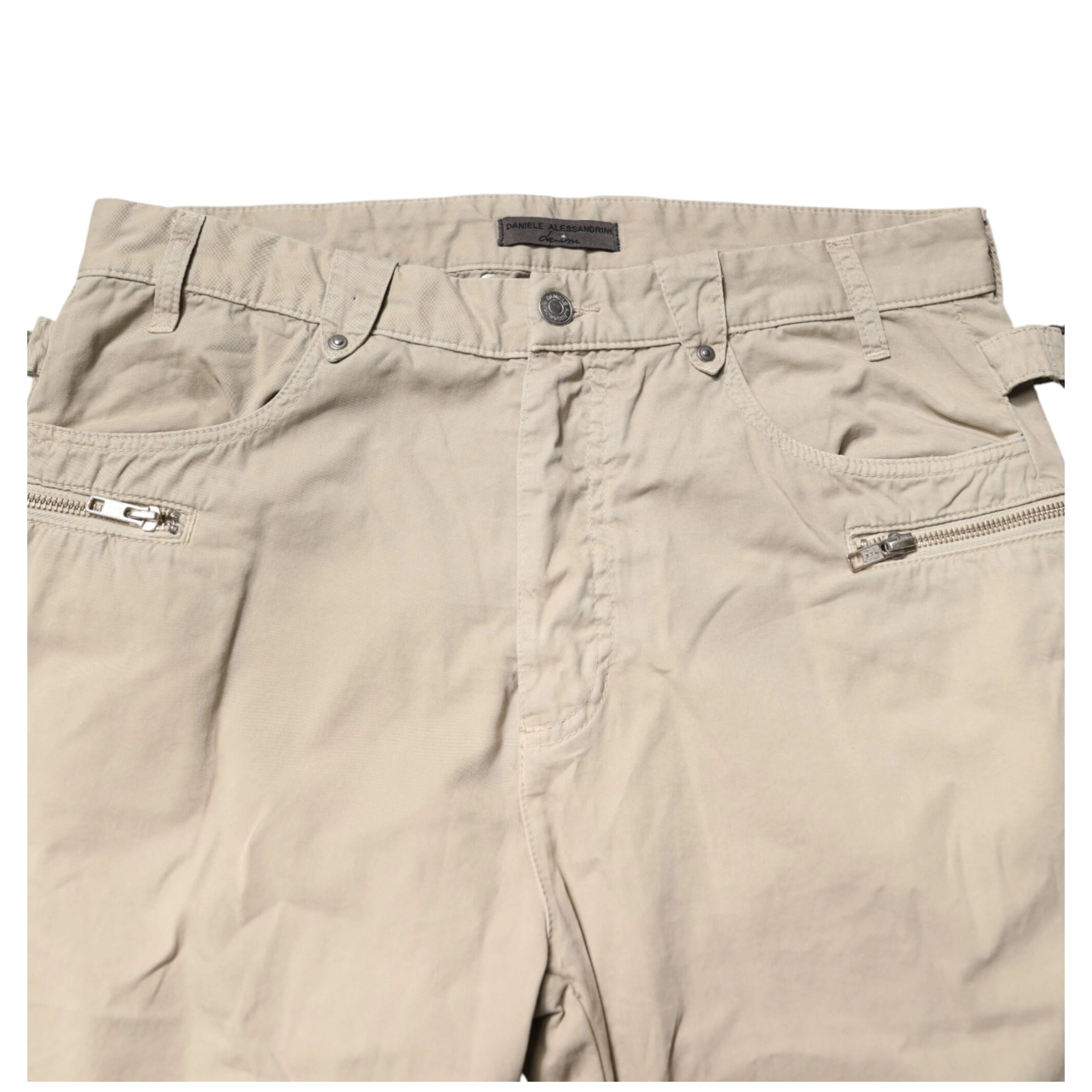 Beige Cotton Mid Waist Straight Men Denim Jeans
