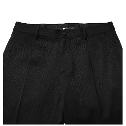 Black Wool Mid Waist Men Dress Trousers Pants