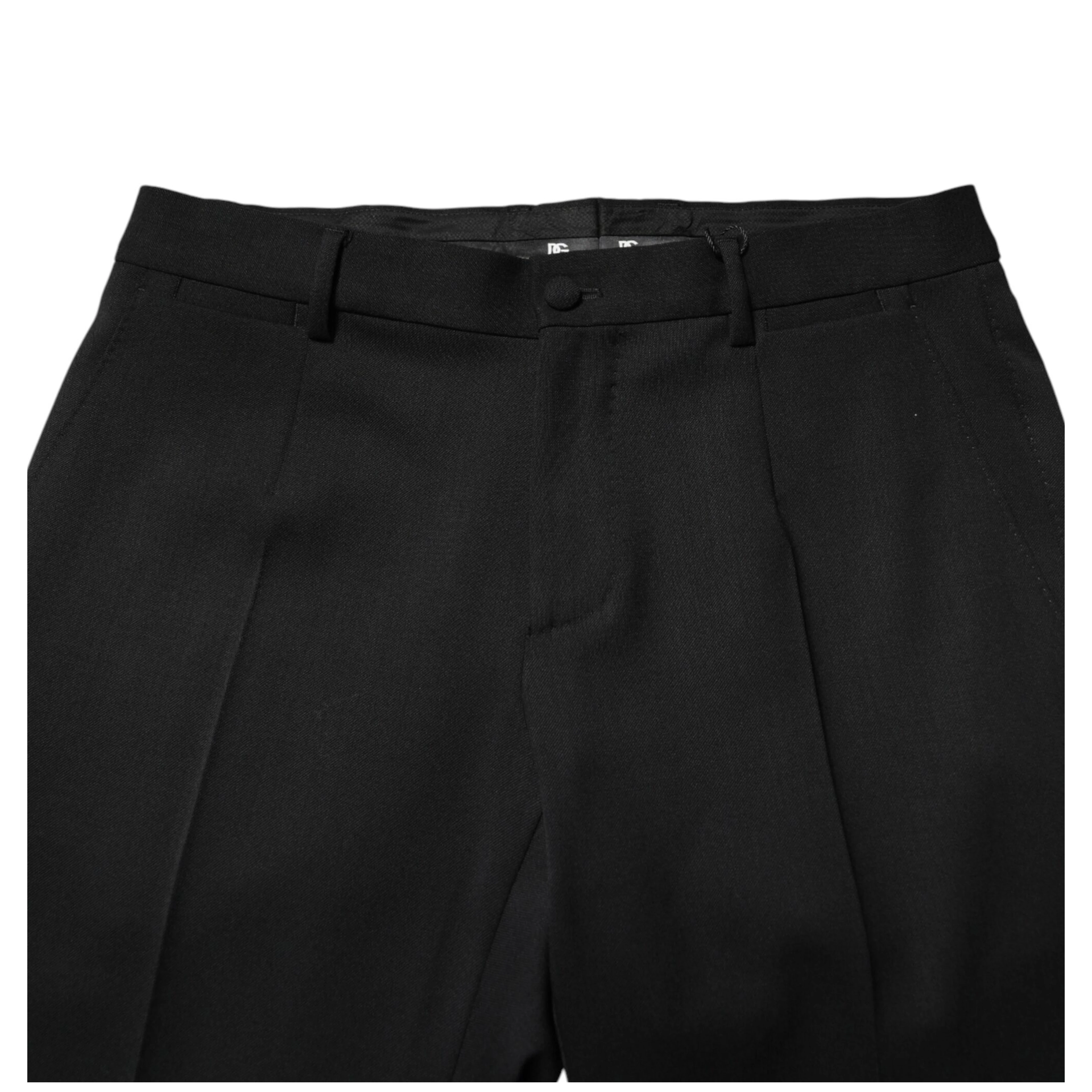 Black Wool Mid Waist Men Dress Trousers Pants